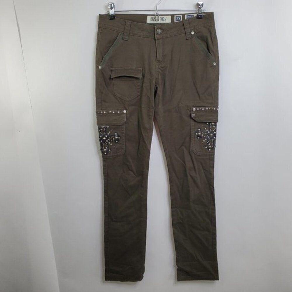 Miss Me Cargo Jeans 25 x 30 Brown Stud Rhinestone Pockets Skinny Slim